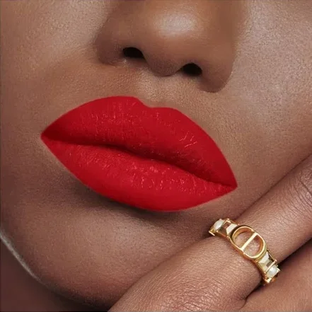 Dior 999, a classic red lipstick, on lips